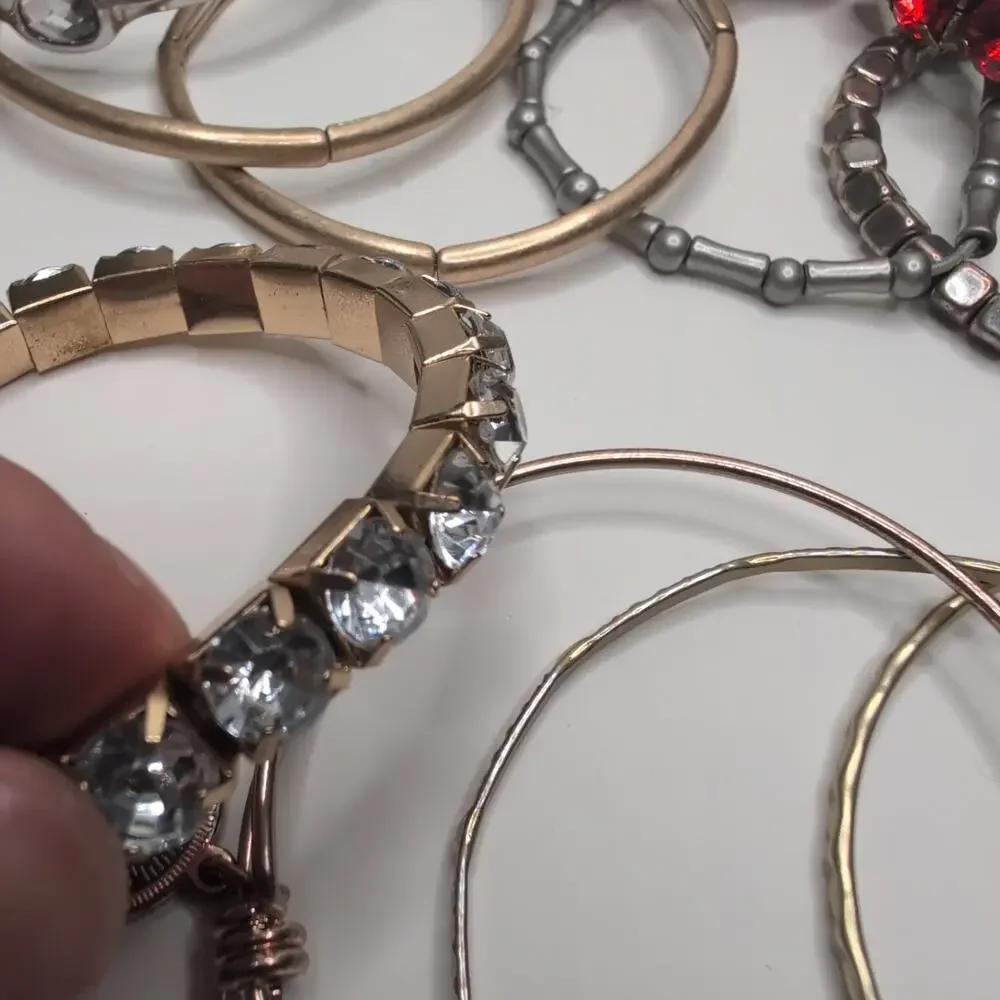Bracelet and Bangle Lot Silver Tone‎ Gold Tone Rhinestone Charm Jewelry Bundle